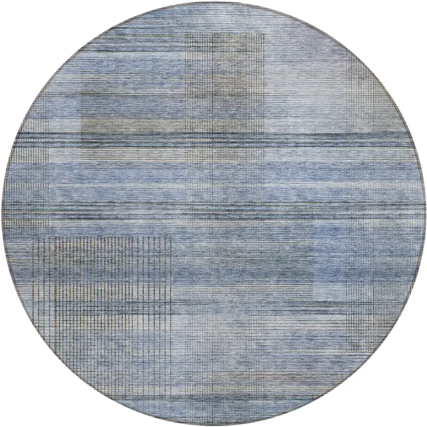 8' Denim Blue And Sky Blue Round Striped Washable Indoor Outdoor Area Rug Photo 2