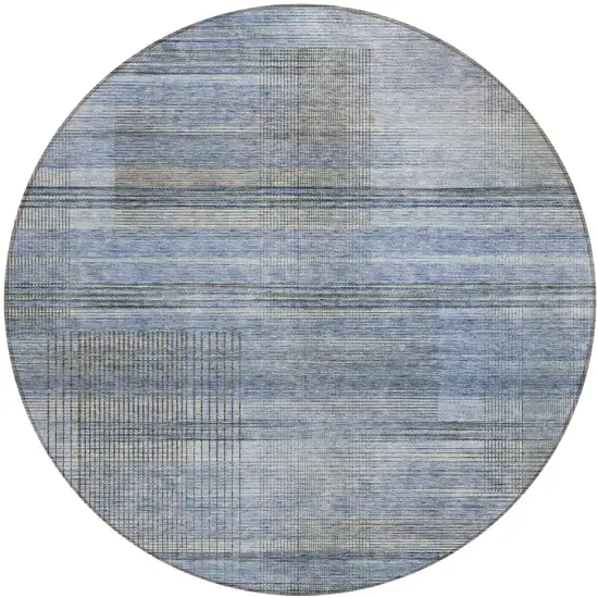 8' Denim Blue And Sky Blue Round Striped Washable Indoor Outdoor Area Rug Photo 2