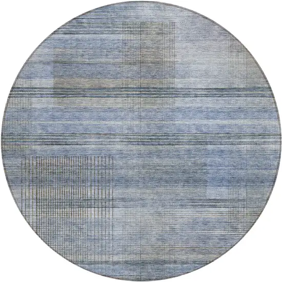 8' Denim Blue And Sky Blue Round Striped Washable Indoor Outdoor Area Rug Photo 2