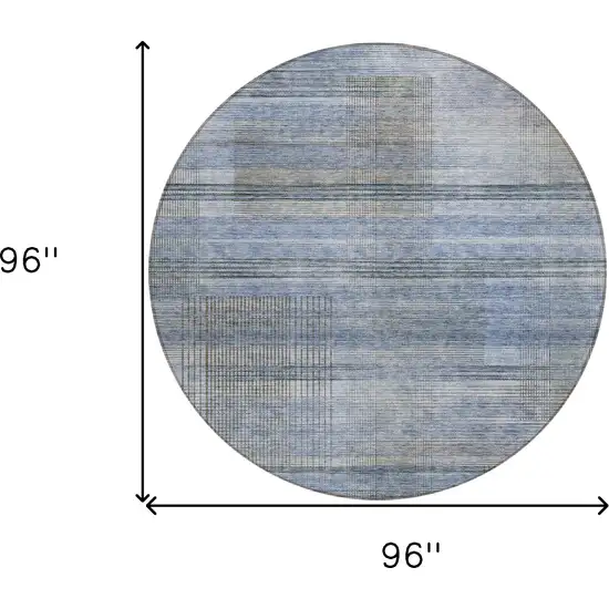 8' Denim Blue And Sky Blue Round Striped Washable Indoor Outdoor Area Rug Photo 3