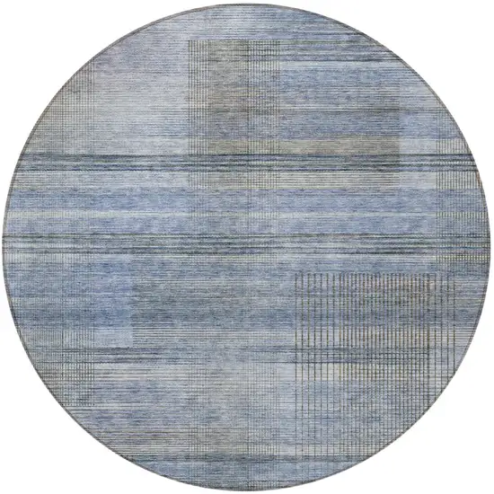 8' Denim Blue And Sky Blue Round Striped Washable Indoor Outdoor Area Rug Photo 5
