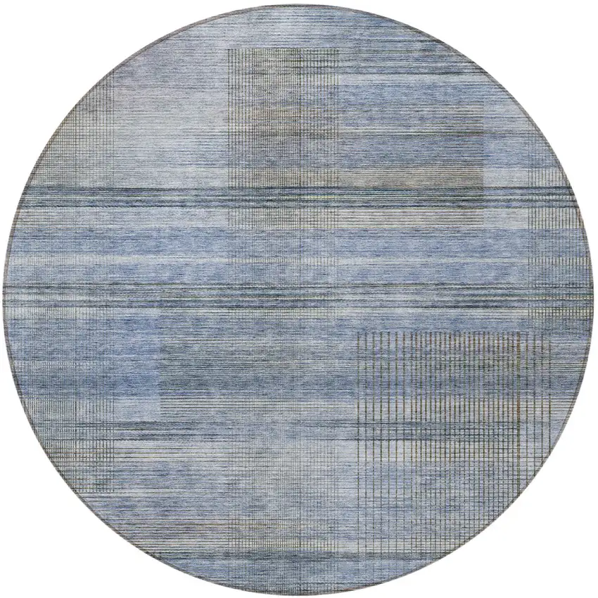 8' Denim Blue And Sky Blue Round Striped Washable Indoor Outdoor Area Rug Photo 5