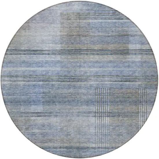 8' Denim Blue And Sky Blue Round Striped Washable Indoor Outdoor Area Rug Photo 5