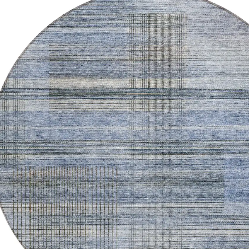 8' Denim Blue And Sky Blue Round Striped Washable Indoor Outdoor Area Rug Photo 4