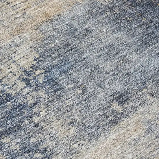 8' Denim Blue And Tan Round Abstract Washable Indoor Outdoor Area Rug Photo 8