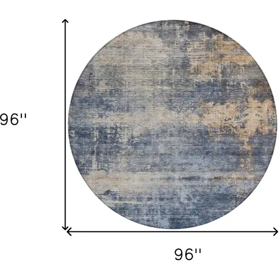 8' Denim Blue And Tan Round Abstract Washable Indoor Outdoor Area Rug Photo 3