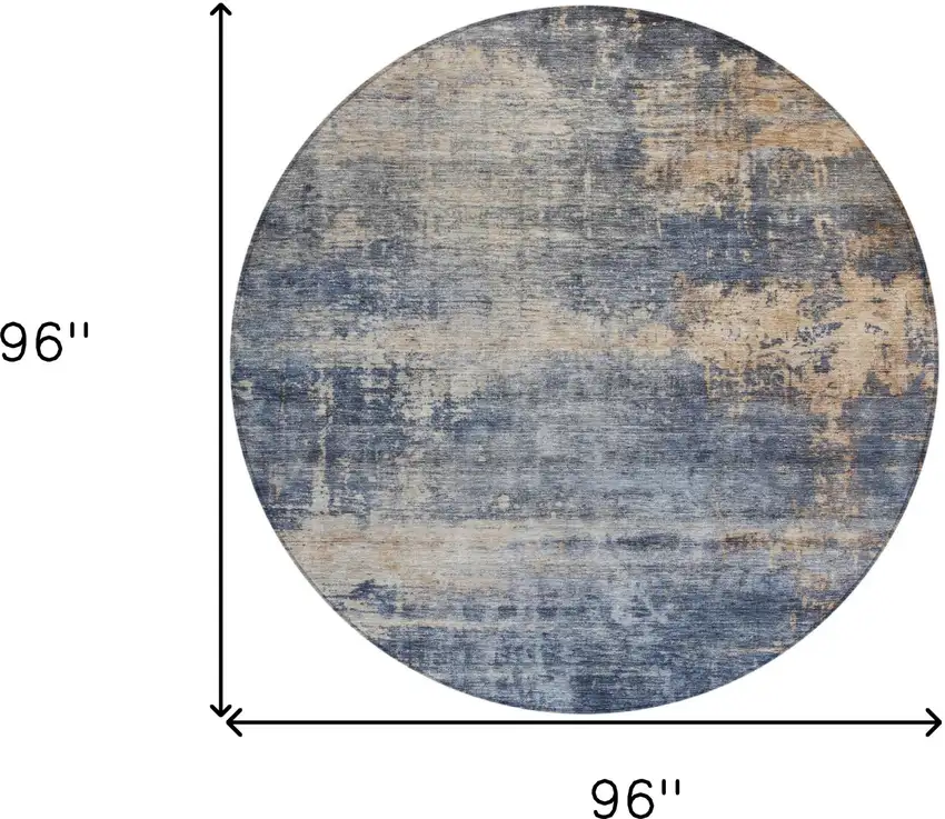 8' Denim Blue And Tan Round Abstract Washable Indoor Outdoor Area Rug Photo 3