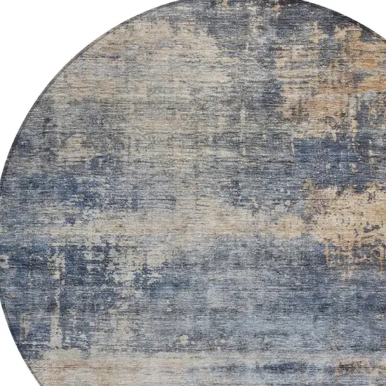 8' Denim Blue And Tan Round Abstract Washable Indoor Outdoor Area Rug Photo 4