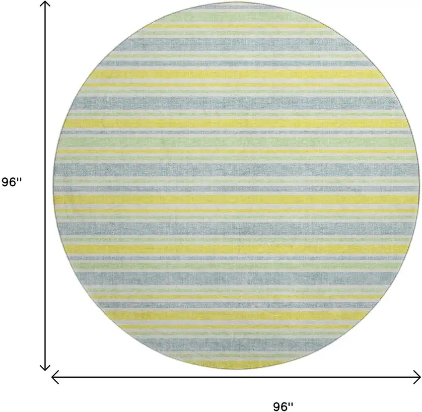 8' Denim Blue And Yellow Striped Washable Round Rug With UV Protection Photo 3