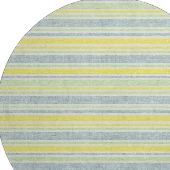 8' Denim Blue And Yellow Striped Washable Round Rug With UV Protection Photo 3