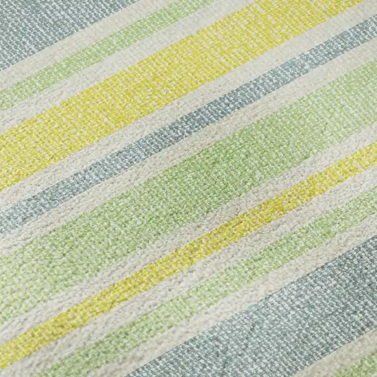 8' Denim Blue And Yellow Striped Washable Round Rug With UV Protection Photo 9