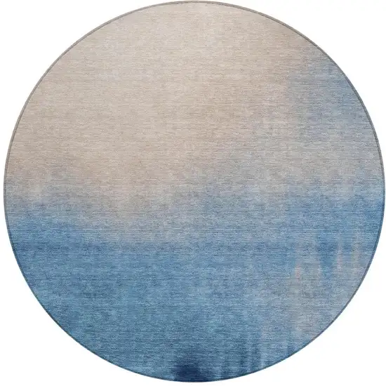 8' Denim Blue Beige And Cream Round Abstract Washable Indoor Outdoor Area Rug Photo 3