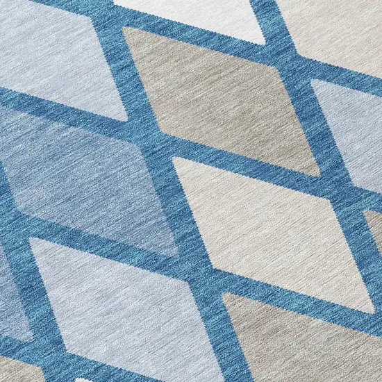 8' Denim Blue Beige And Ivory Round Geometric Washable Indoor Outdoor Area Rug Photo 8