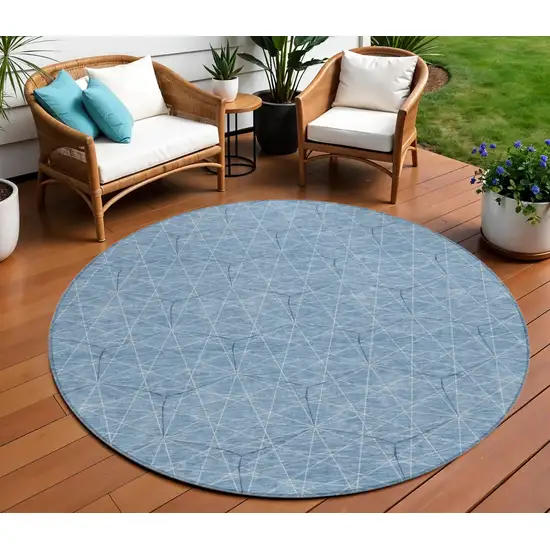 8' Denim Blue Black And Ivory Round Geometric Washable Indoor Outdoor Area Rug Photo 1