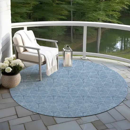 8' Denim Blue Black And Ivory Round Geometric Washable Indoor Outdoor Area Rug Photo 6