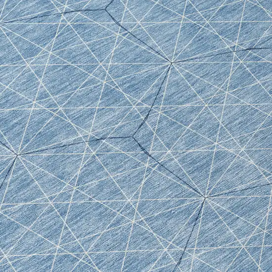 8' Denim Blue Black And Ivory Round Geometric Washable Indoor Outdoor Area Rug Photo 8