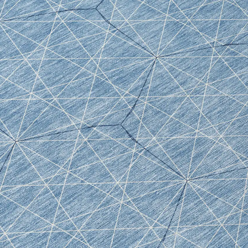 8' Denim Blue Black And Ivory Round Geometric Washable Indoor Outdoor Area Rug Photo 8