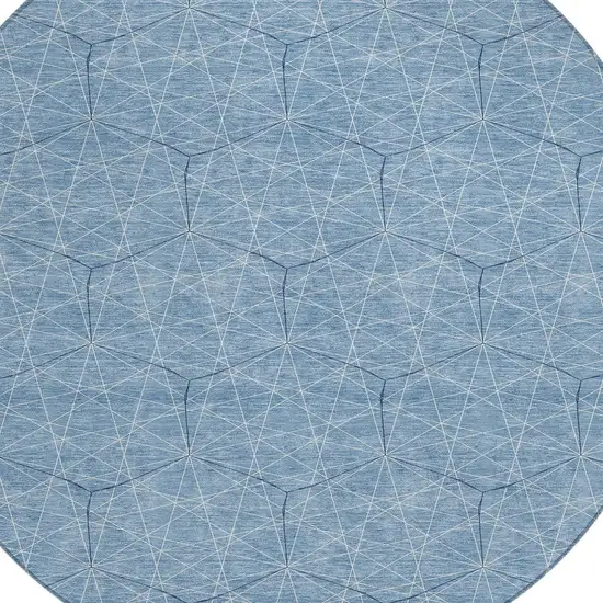 8' Denim Blue Black And Ivory Round Geometric Washable Indoor Outdoor Area Rug Photo 4