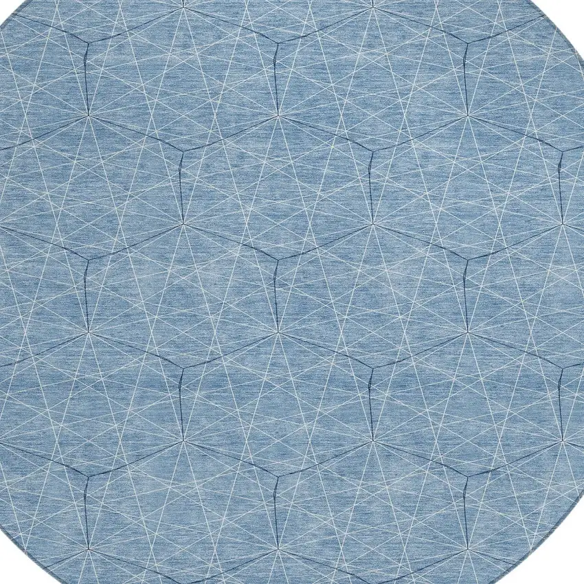 8' Denim Blue Black And Ivory Round Geometric Washable Indoor Outdoor Area Rug Photo 4