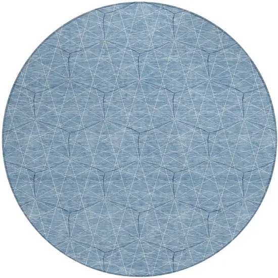 8' Denim Blue Black And Ivory Round Geometric Washable Indoor Outdoor Area Rug Photo 2