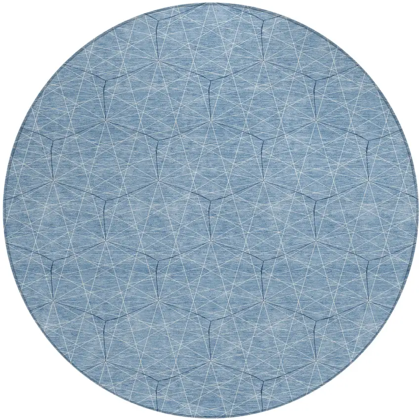8' Denim Blue Black And Ivory Round Geometric Washable Indoor Outdoor Area Rug Photo 2