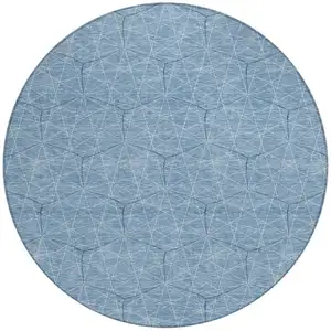 Photo of 8' Denim Blue Black And Ivory Round Geometric Washable Indoor Outdoor Area Rug