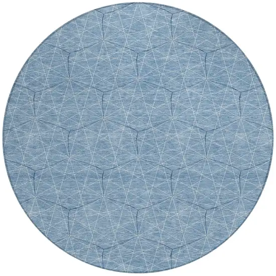 8' Denim Blue Black And Ivory Round Geometric Washable Indoor Outdoor Area Rug Photo 5