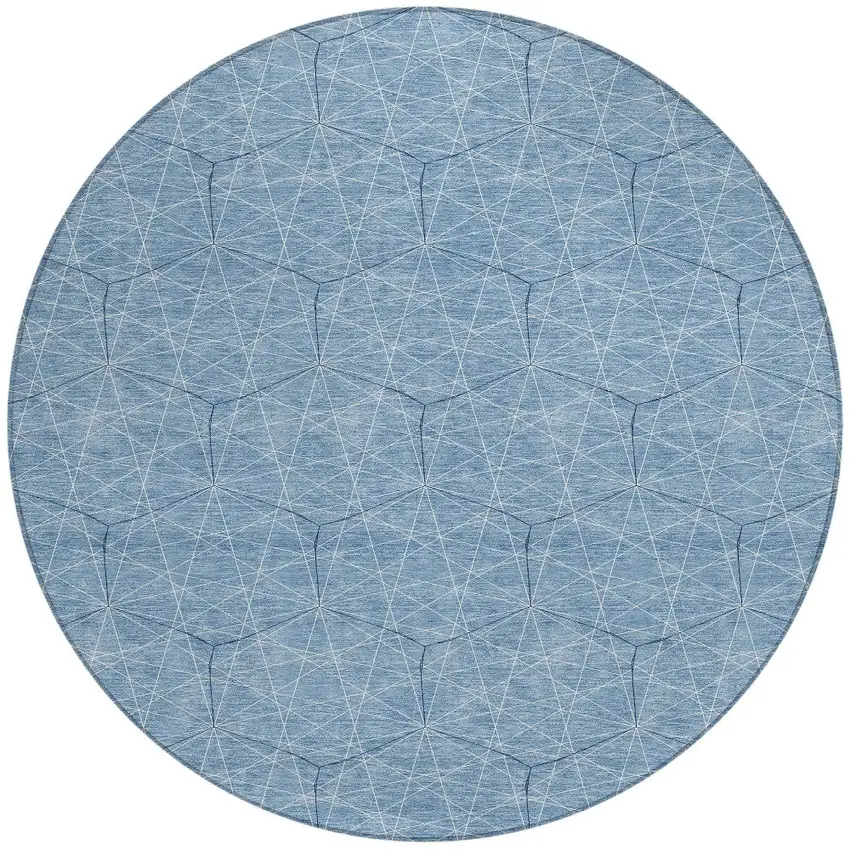 8' Denim Blue Black And Ivory Round Geometric Washable Indoor Outdoor Area Rug Photo 5