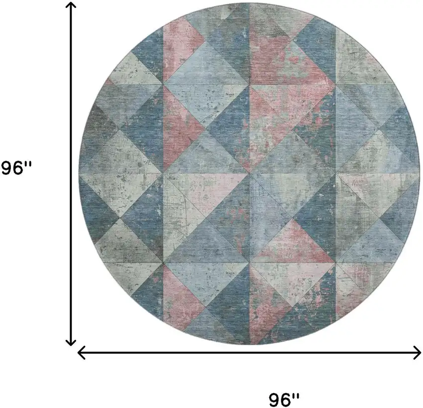 8' Denim Blue Blush And Ivory Geometric Washable Round Rug With UV Protection Photo 9