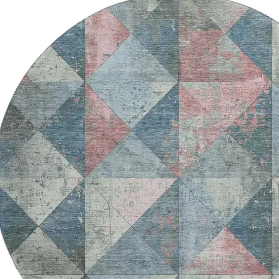 8' Denim Blue Blush And Ivory Geometric Washable Round Rug With UV Protection Photo 2