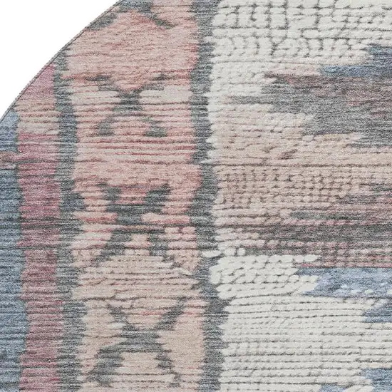 8' Denim Blue Blush And Ivory Tribal Washable Round Rug With UV Protection Photo 3