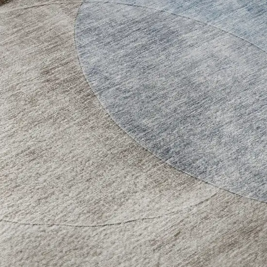 8' Denim Blue Brown And Beige Geometric Washable Round Rug With UV Protection Photo 8