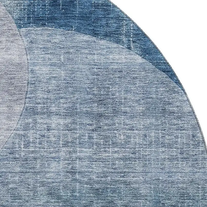 8' Denim Blue Brown And Beige Geometric Washable Round Rug With UV Protection Photo 2