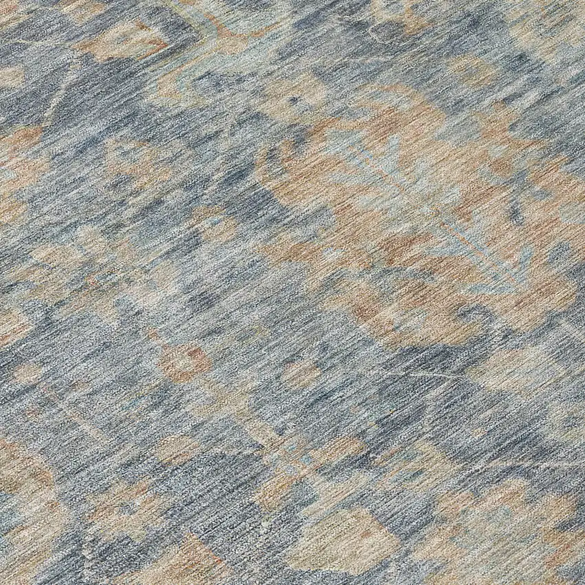 8' Denim Blue Brown And Beige Round Damask Washable Indoor Outdoor Area Rug Photo 8
