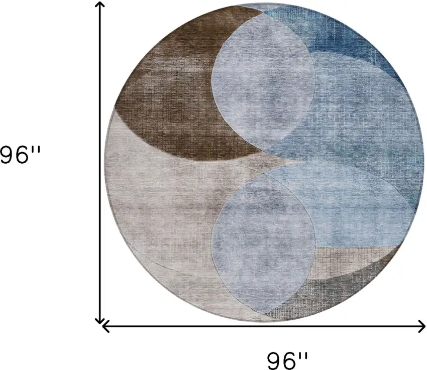 8' Denim Blue Brown And Beige Round Geometric Washable Indoor Outdoor Area Rug Photo 9