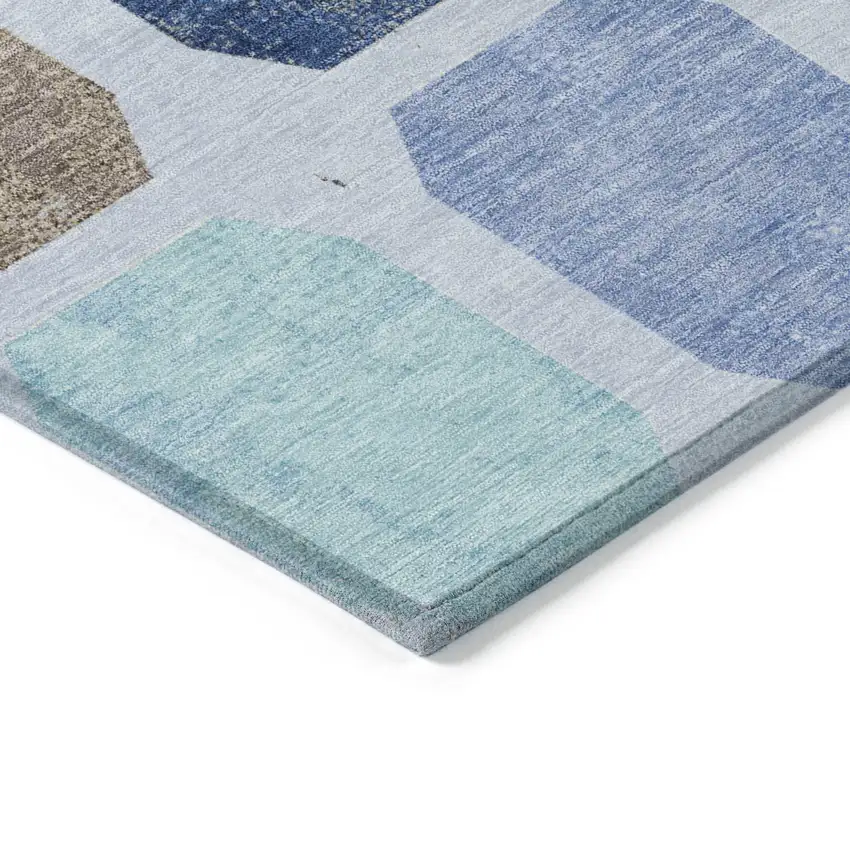 8' Denim Blue Brown And Sky Blue Round Geometric Washable Indoor Outdoor Area Rug Photo 8