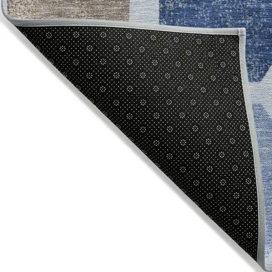 8' Denim Blue Brown And Sky Blue Round Geometric Washable Indoor Outdoor Area Rug Photo 7