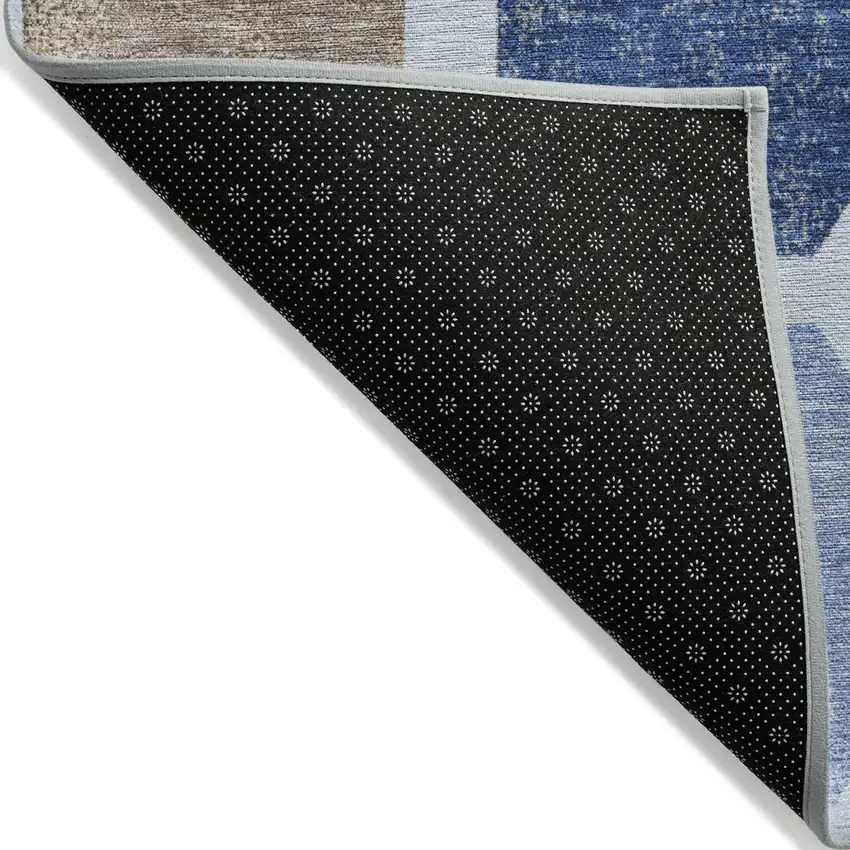 8' Denim Blue Brown And Sky Blue Round Geometric Washable Indoor Outdoor Area Rug Photo 7