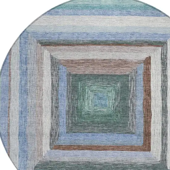 8' Denim Blue Brown And Sky Blue Round Geometric Washable Indoor Outdoor Area Rug Photo 4
