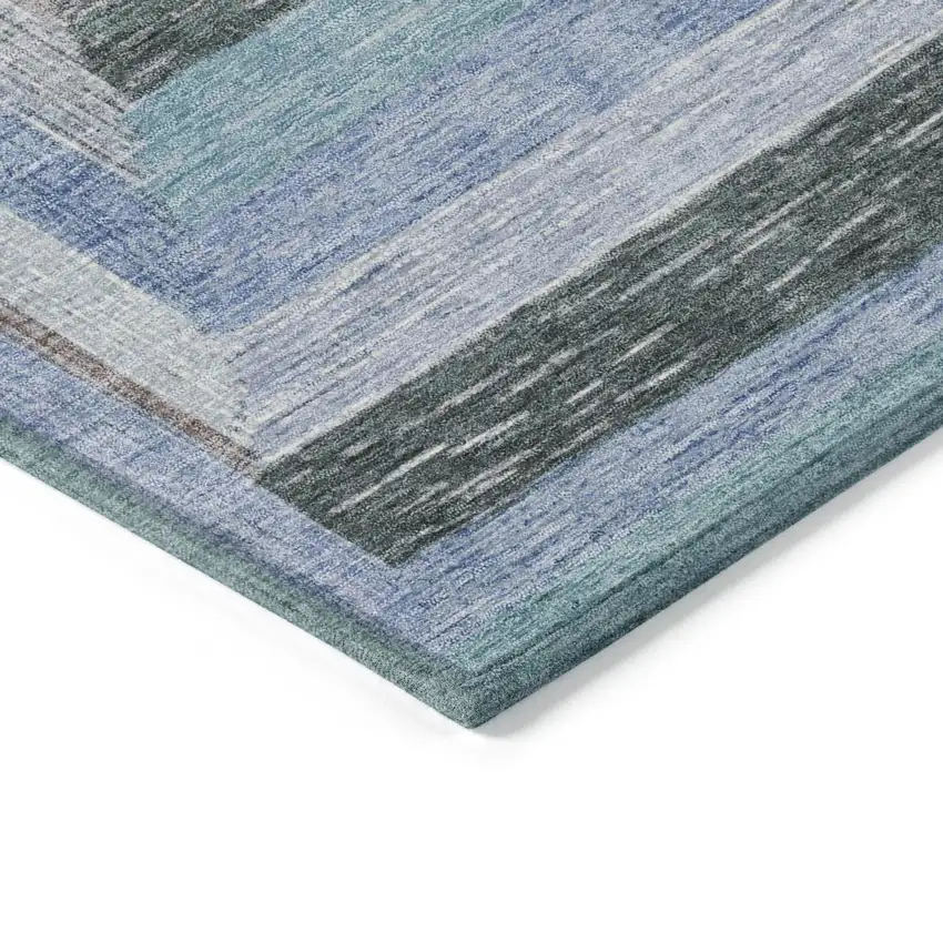 8' Denim Blue Brown And Sky Blue Round Geometric Washable Indoor Outdoor Area Rug Photo 7