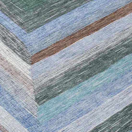 8' Denim Blue Brown And Sky Blue Round Geometric Washable Indoor Outdoor Area Rug Photo 8