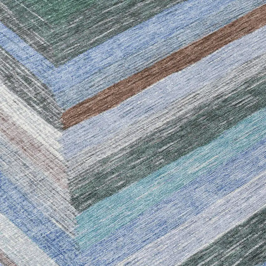 8' Denim Blue Brown And Sky Blue Round Geometric Washable Indoor Outdoor Area Rug Photo 8