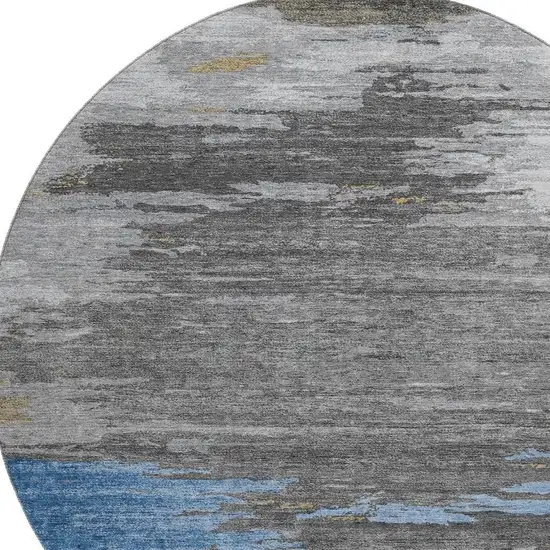 8' Denim Blue Charcoal And Gray Abstract Washable Round Rug With UV Protection Photo 3