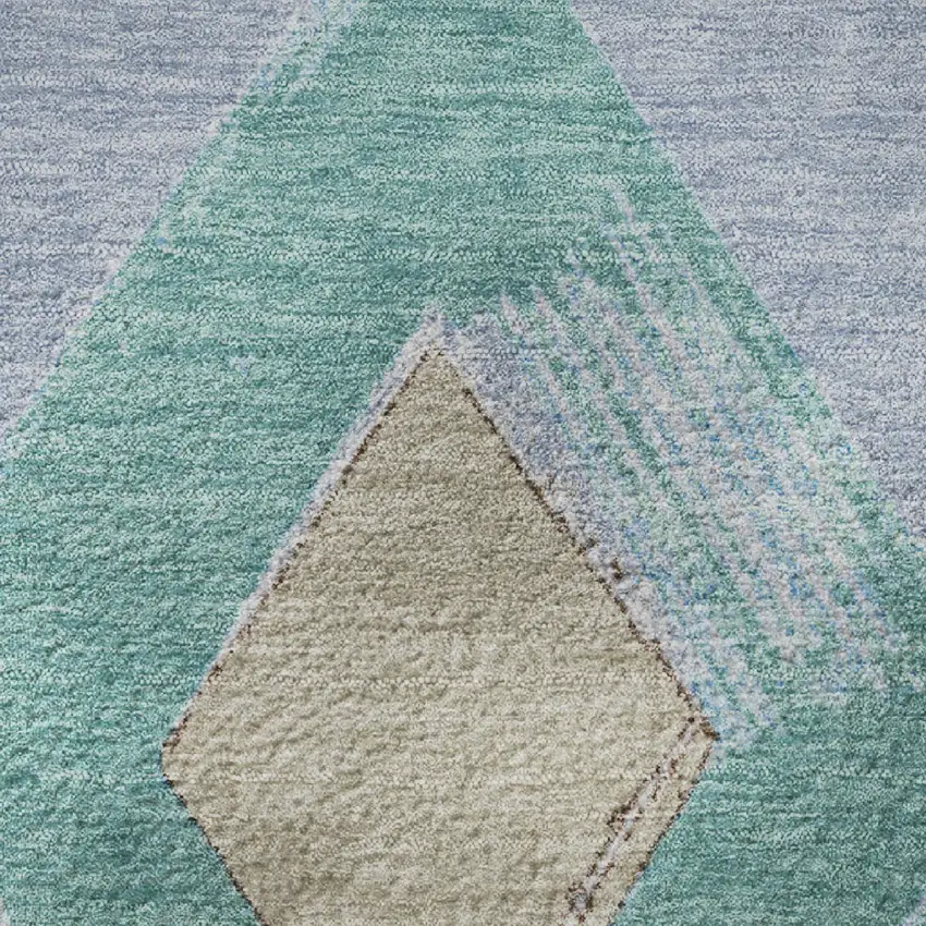 8' Denim Blue Charcoal And Mauve Geometric Washable Round Rug With UV Protection Photo 9