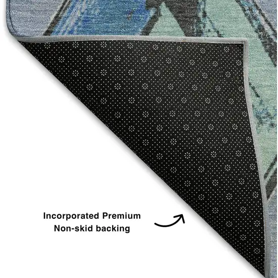 8' Denim Blue Charcoal And Mauve Geometric Washable Round Rug With UV Protection Photo 6