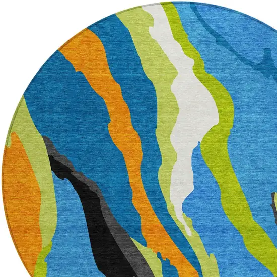 8' Denim Blue Copper And Green Round Abstract Washable Indoor Outdoor Area Rug Photo 5