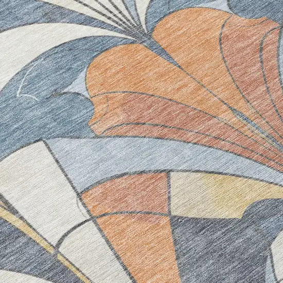 8' Denim Blue Copper And Ivory Round Geometric Washable Indoor Outdoor Area Rug Photo 8