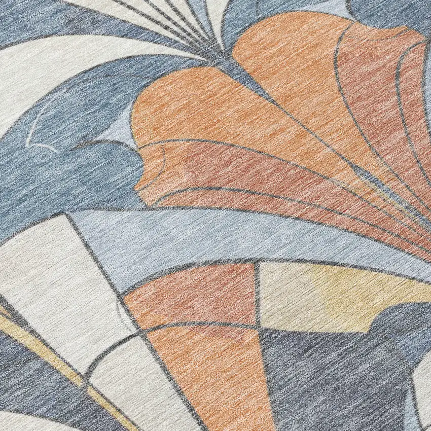 8' Denim Blue Copper And Ivory Round Geometric Washable Indoor Outdoor Area Rug Photo 8