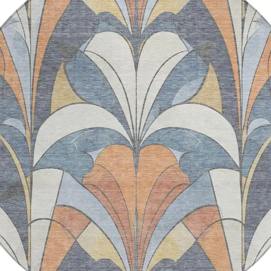 8' Denim Blue Copper And Ivory Round Geometric Washable Indoor Outdoor Area Rug Photo 7