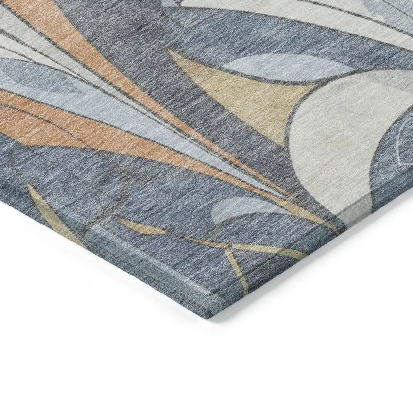 8' Denim Blue Copper And Ivory Round Geometric Washable Indoor Outdoor Area Rug Photo 5